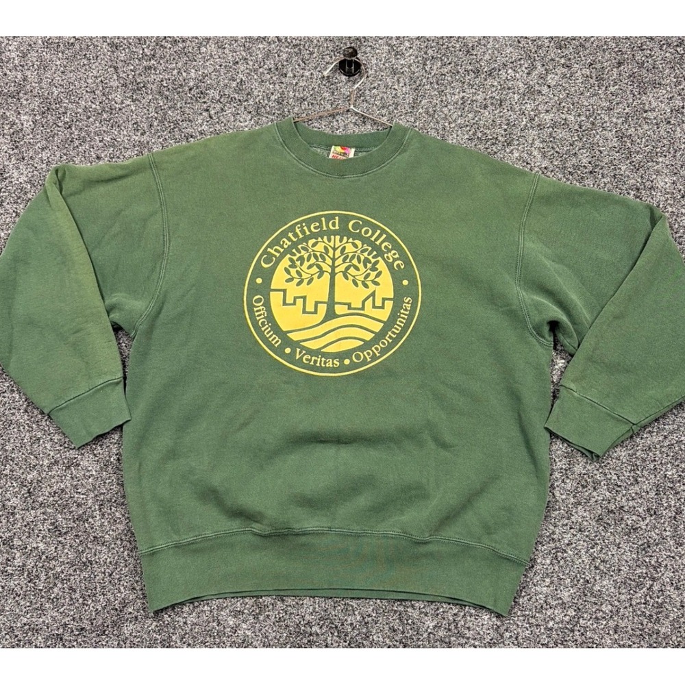 Vintage Fruit of the Loom Sweatshirt Mens XL Green Chatfield College Graphic